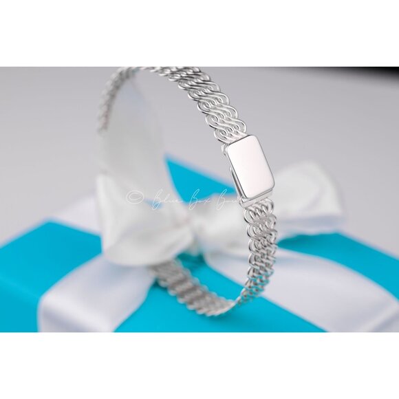 *Rare* Tiffany & Co. Vintage Somerset Mesh Bracelet 7" Interlocking Woven Bangle - Picture 3 of 10